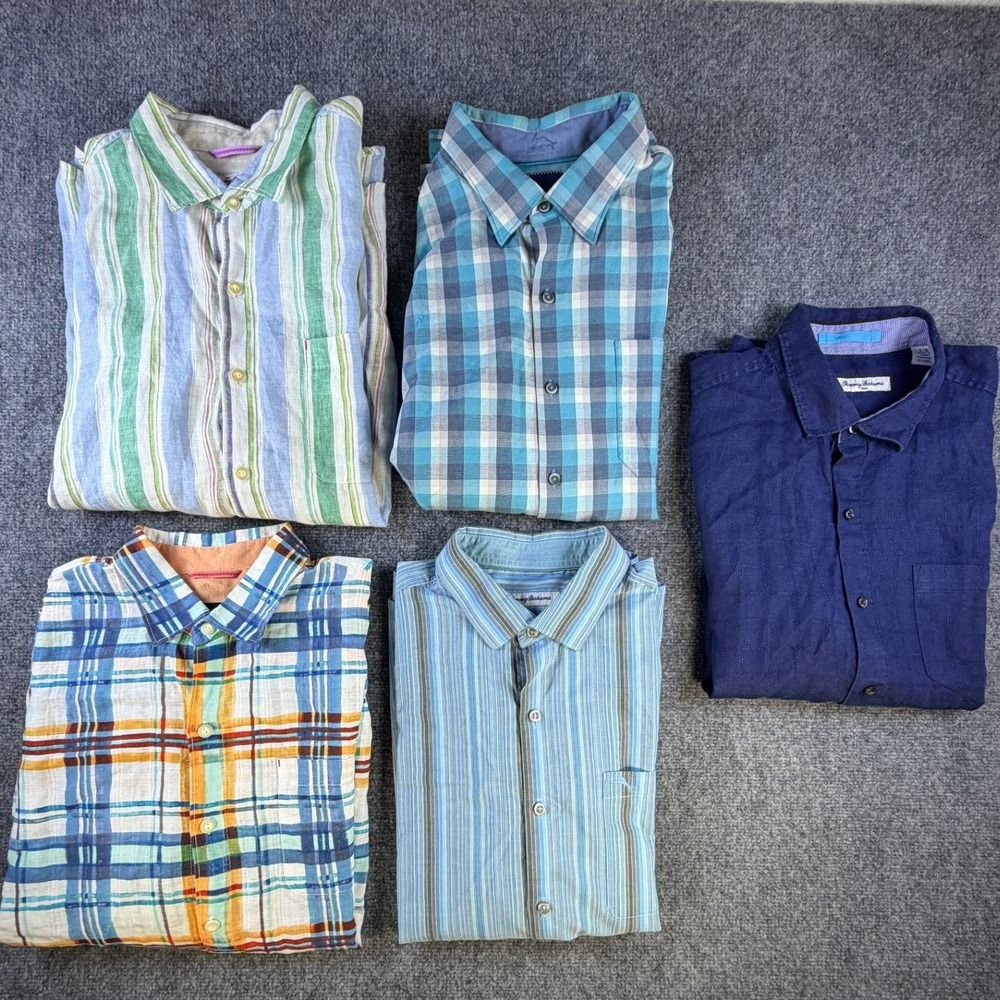 Lot of 5 Tommy Bahama Men's Button-Up Shirts XL Linen Silk Cotton Mix